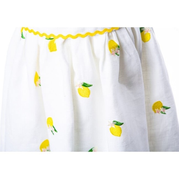 Sorci and Fofa Girls 6 Embroidered Lemon Flutter Sleeve Ric-Rac Linen Dress - Picture 2 of 16